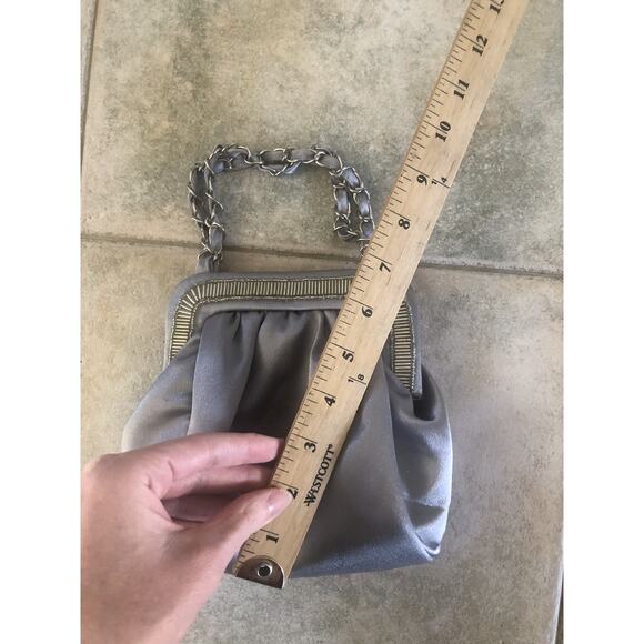 VTG Evening Satin Clutch Purse Bag with Magnetic Closure and Beaded Gray - Picture 5 of 7